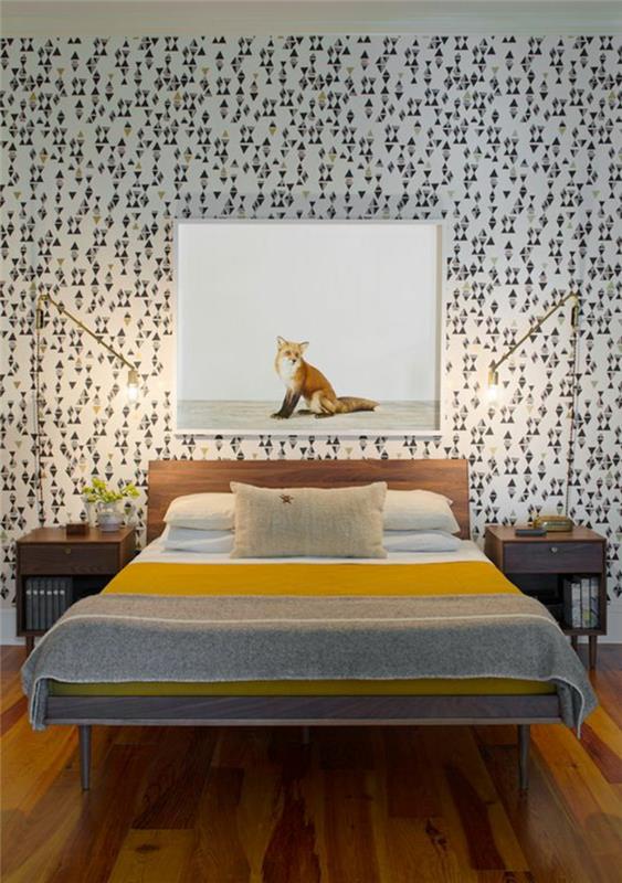 makuuhuoneen taustakuva geometrinen kuvio retro näyttää keltaisilta aksentteilta
