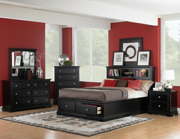 makuuhuoneen seinän väri tummanpunainen romanttinen makuuhuone lämpimän värin muotoilu