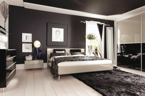 makuuhuoneen seinän väri musta mattolattia klassinen värisekoitus neutraali
