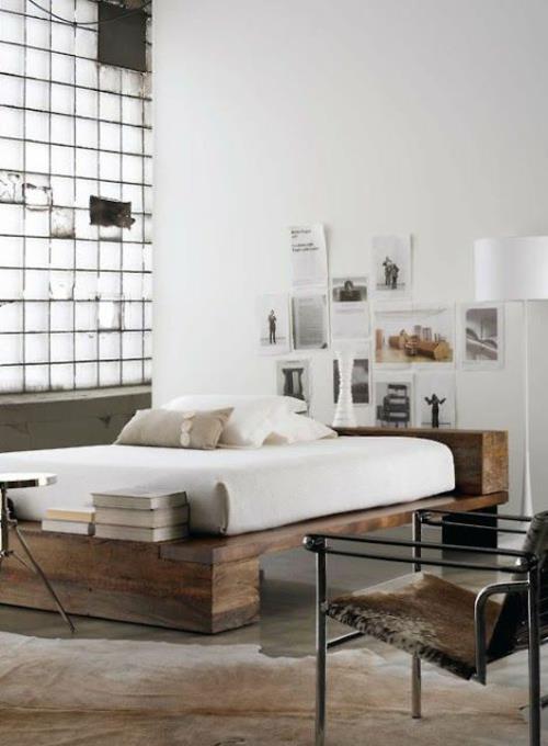 makuuhuoneen seinän suunnittelu mnimalistinen aasialainen puinen sängynpylväs