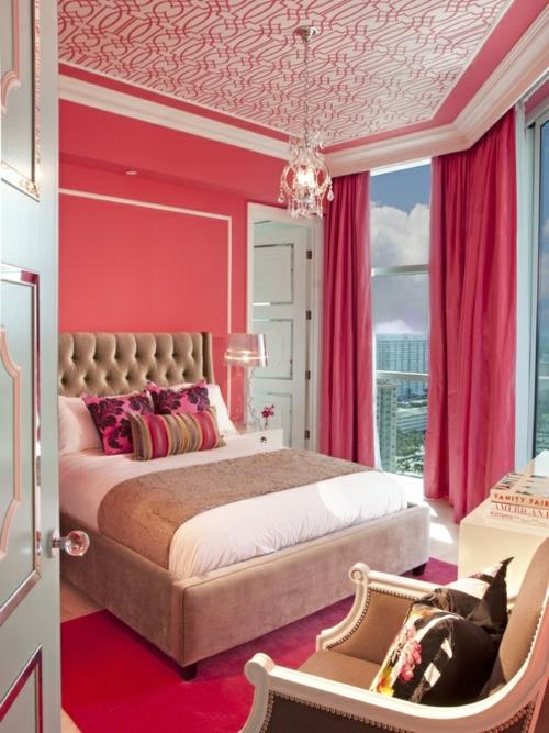 makuuhuoneen seinän suunnittelu seinän väri lohi punainen vaaleanpunainen naisten tyyli