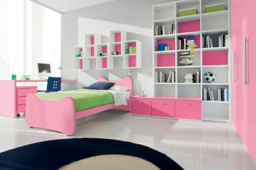 makuuhuoneen seinähyllyt valkoiset vaaleanpunaiset tilauskirjat