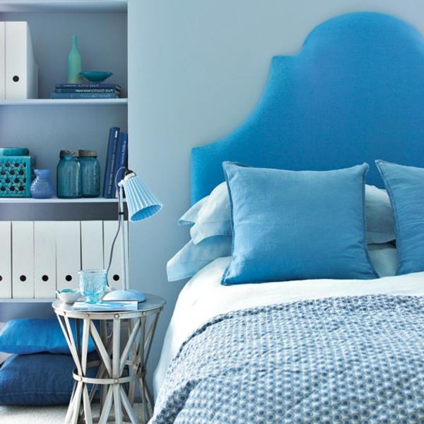 makuuhuoneen sisustusvärit design deco -ideat sininen