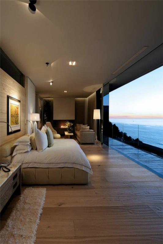 makuuhuoneen suunnittelu upea merinäköala tyylikäs sisustus