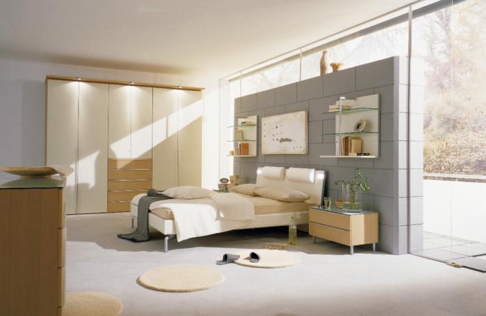 makuuhuoneen huonekalut loistava seinäsuunnittelu valaistu vaatekaappi