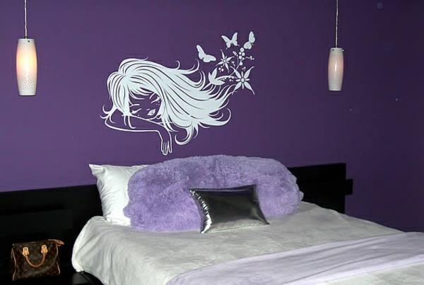 makuuhuoneen seinän suunnittelu violetti seinäideoita