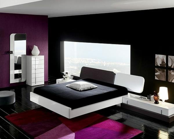 makuuhuoneen seinän suunnittelu seinän suunnittelu vaaleanpunainen ja musta sänky