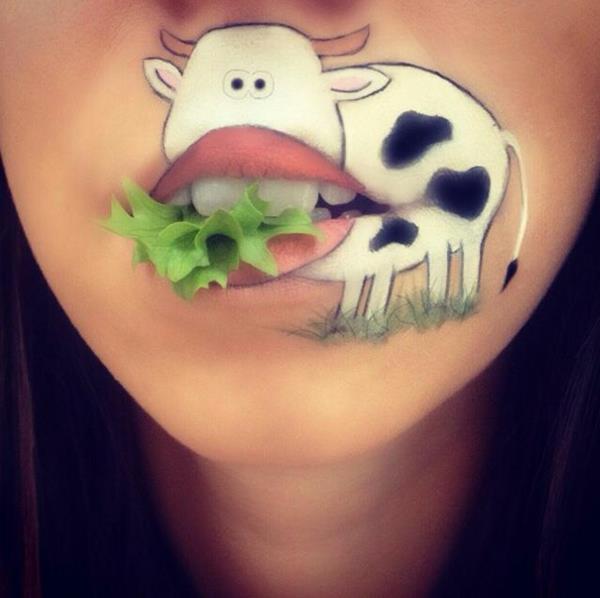 viileä yrtti sarjakuvahahmot lehmä meikki huulet niityt