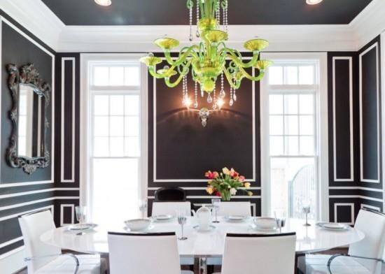 Kattorakenteiset kattoideat Musta kattorakenne ylellisessä ruokasalissa kauniita kattoideoita ruokasalin mustaan kattoon