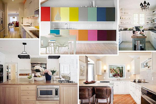 kauniita suunnitteluideoita pienille keittiöille värit värikäs puukalusteet