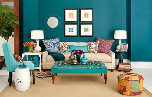 kaunis värivalikoima kotona tyydyttyneet värit olohuone itämainen