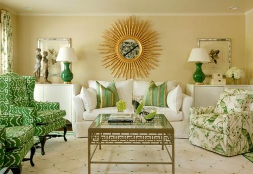 kaunis värivalikoima kotona vihreä valkoinen yhdistetty olohuoneen seinäpeili