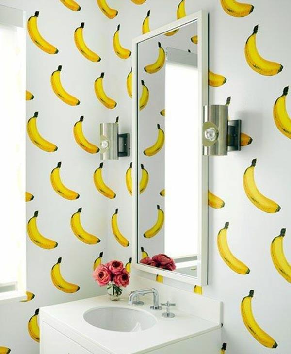 kaunis tapetti banaanien kylpyhuone