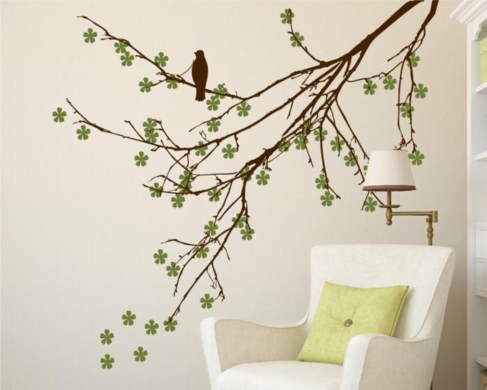 kauniita seinätarrat puun oksat kukat nojatuoli vihreä heittää tyynyt