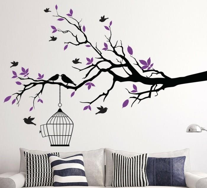 kauniit seinätarrat puun oksat linnut heittävät tyynyjä kotiideoita olohuone