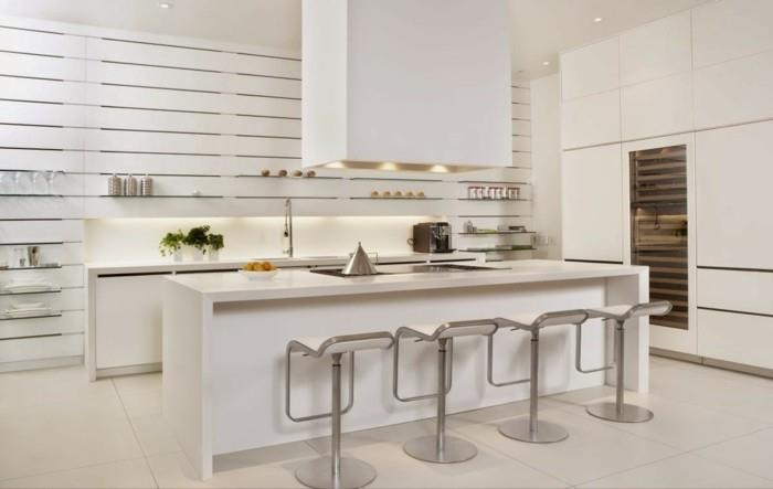 kauniita eläviä ideoita minimalistinen valkoinen keittiö moderni valaistus