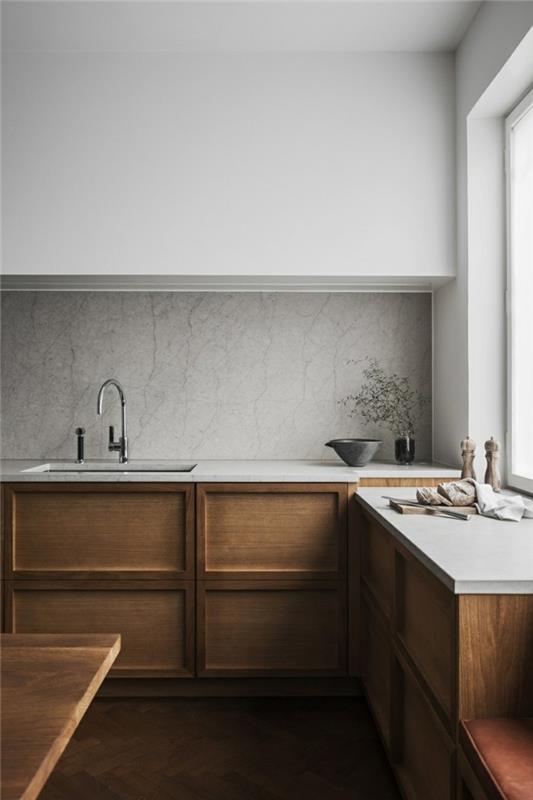 kauniita eläviä ideoita minimalistinen keittiö marmorikeittiön takaseinällä