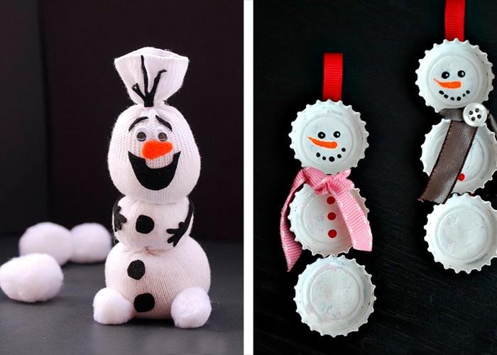 tehdä lumiukko pullon korkeista ja sukkista joulua käsitöitä lasten kanssa