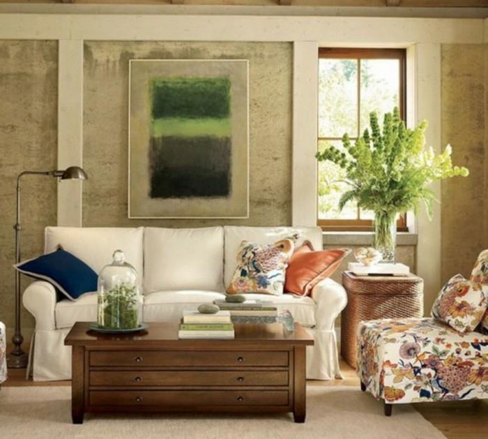 kaunis olohuone valkoinen sohva värillinen kangaskuvio vaalea matto