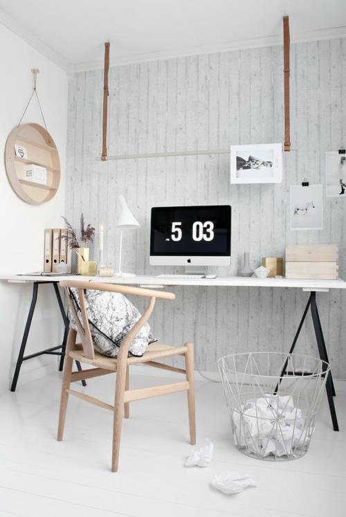 rakenna oma työpöytäsi diy -ideoita valkoinen puinen yläosa mustat metallijalat