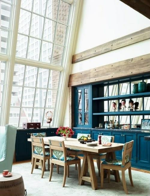 Vino ikkunamallit ruokasali maalaismainen sininen kaapin lasi