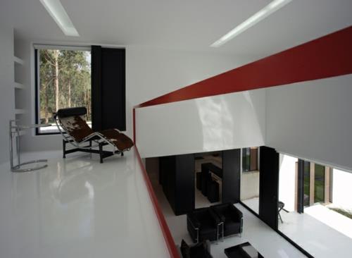 musta valkoinen talon sisustus punainen lattian kuvakulma