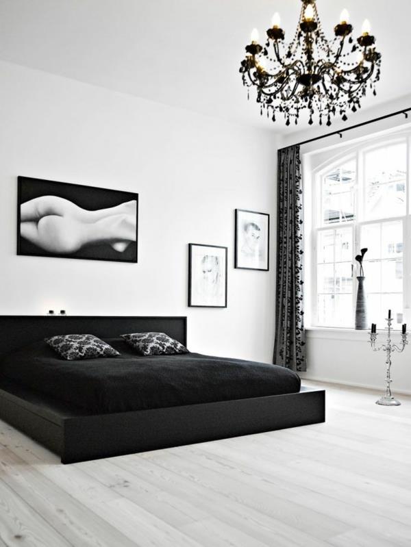 mustavalkoinen makuuhuoneen suunnittelu
