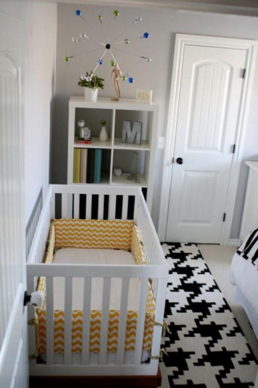 mustavalkoinen matto lastenhuone pinnasänky ristikko valkoinen