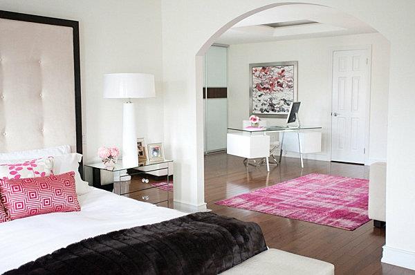 musta makuuhuoneen huonekalut vaaleanpunainen valkoinen sisustus