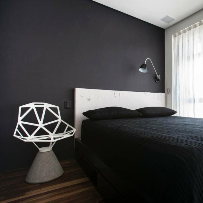 musta seinäväri makuuhuone tavallinen puu tekstuuri lattialaatat hieno nojatuoli