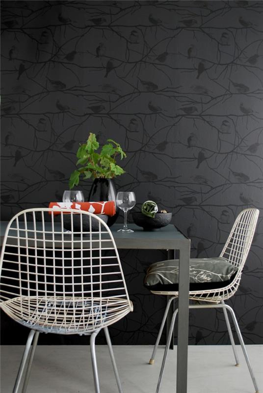musta seinämaali musta seinämaalaus ruokailutila design kasvi