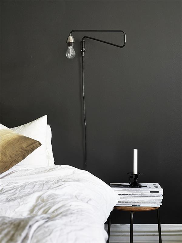 musta seinän väri valkoinen vuodevaatteet kotiideoita makuuhuone
