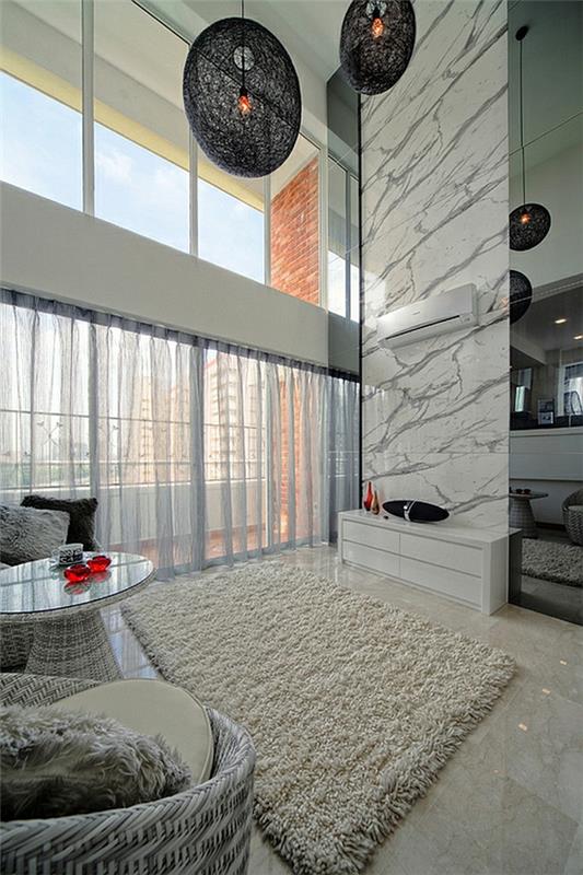 musta valkoiset värit olohuone moderni marmori viileä verho ideoita