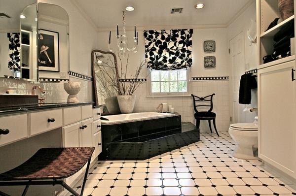 mustat kylpyhuoneen suunnitteluideat upotetut lattialaatat valkoiset mustat aksentit