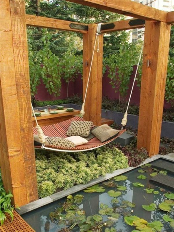 kelluva sänky-zen-puutarha-lampi-vesiruusut