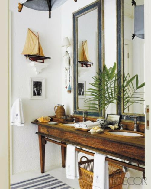 purjelaiva koristeellinen idea kylpyhuone astia puu klassinen design deco