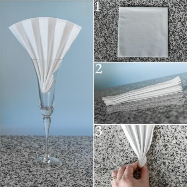 taitettavat lautasliinat ohjeet paperiset lautasliinat harmonikka lasi pöytäkoristeet