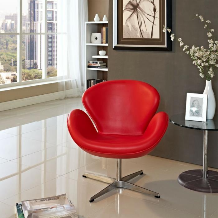 nojatuoli punainen olohuone moderni sisustus