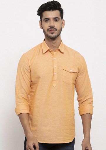 Orange Short Pathani Kurta Til Herrer