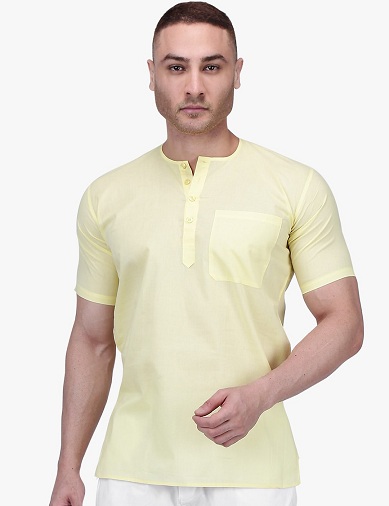 Gul halværmet kort Kurta til herrer