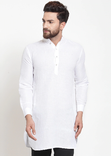 Hvidt hør kort Kurta til herrer