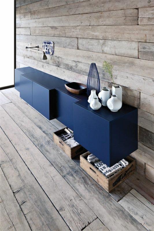 sideboard roikkuu sininen design laatat puu näyttää