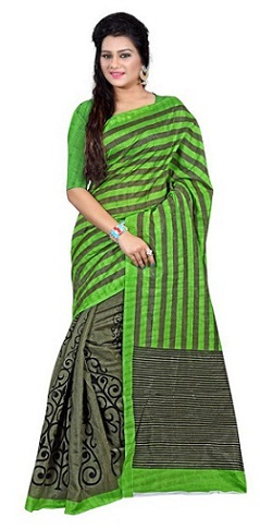 Grå og grønne linjer silke bomuld Saree