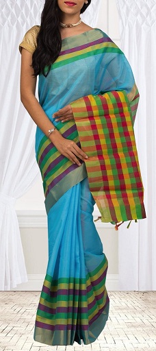Saree i halv silke i bomuld