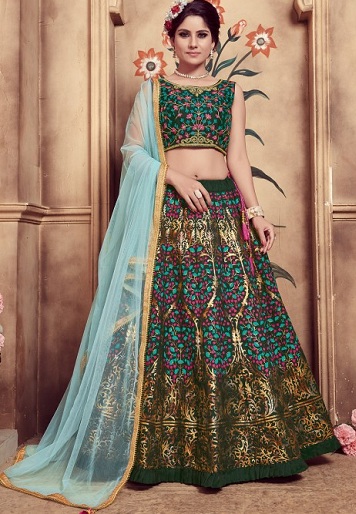 Trykt silke Lehenga