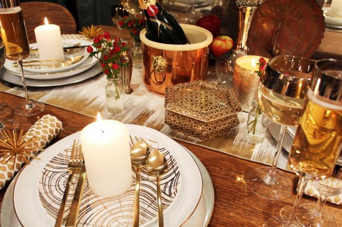koriste -ideat uudenvuodenaaton juhlat silvesteer -koristelu pöydän koristepöytä kulta koriste