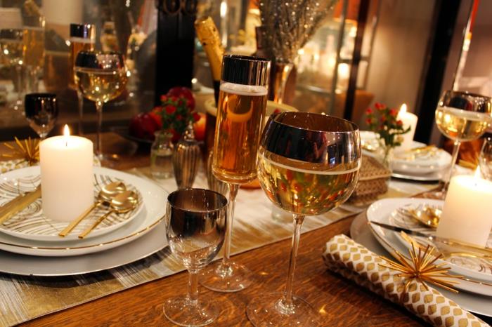 deco -ideat uudenvuodenaaton juhla -hopea -koristepöydän koristelu uudenvuodenaaton pöytälasi kultalasi