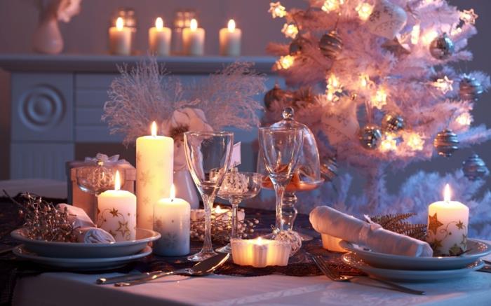 deco -ideoita uudenvuodenaaton juhla -hopea -koristepöydän koristelu uudenvuodenaaton pöytä laventeli