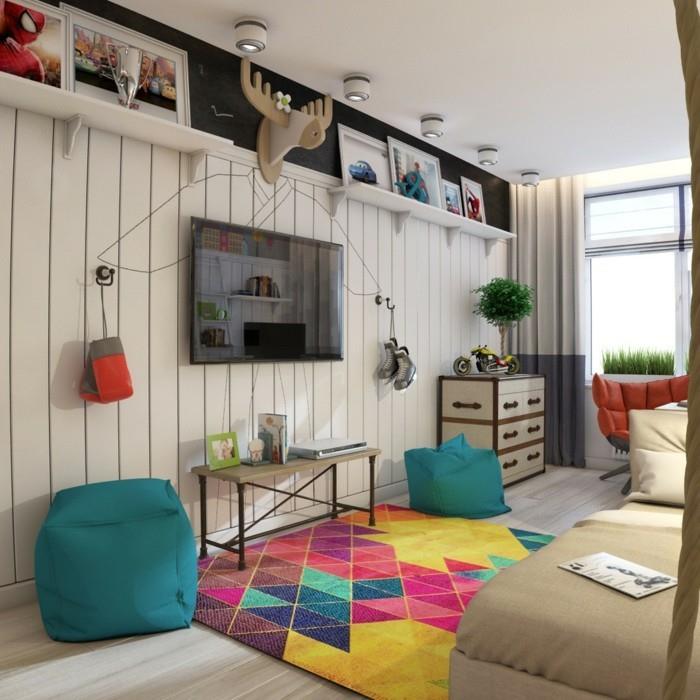 beanbag eläviä ideoita lastenhuoneen värillinen matto koriste -ideoita