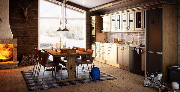skandinaavinen keittiö suunnittelee puiset riippuvalaisimet matto